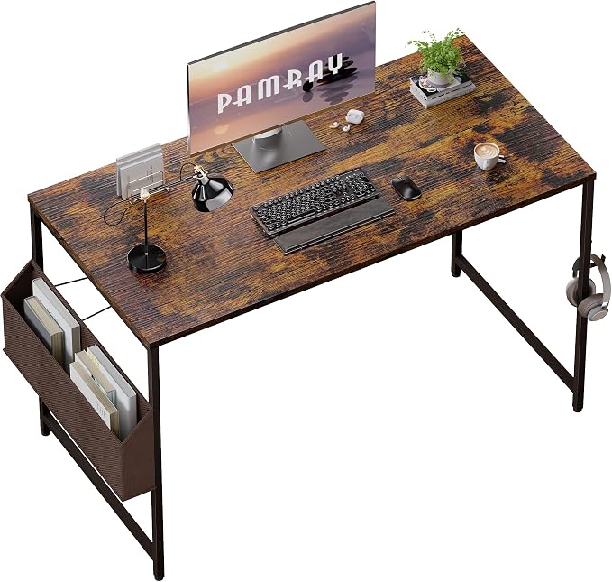 Pamray 47 Inch Computer Desk for Small Spaces with Storage Bag, Home Office Work Desk with Headphone Hook, Small Office Desk Study Writing Table by PAMRAY