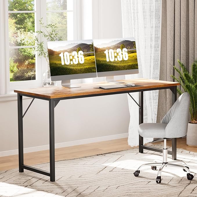 Sweetcrispy Computer Desk, Small Office 44 Inch Writing Work Study Student Teacher Home Bedroom Table with Metal Frame Wood Tabletop, Compact Modern Study Table for Home Use, Brown - Image 6