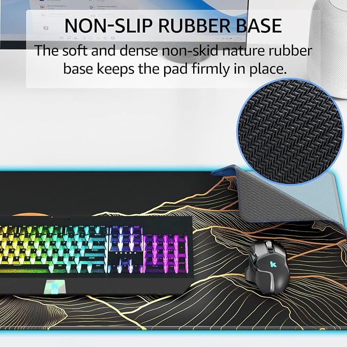 KTRIO Large Gaming Mouse Pad, Desk Mat, 31.5 x 11.8 in, Bright Rise, XL | Smooth Micro-Weave Surface, Artistic Pattern Design, Non-Slip Rubber Base, Durable Stitched Edges, Office & Home Use - Image 4