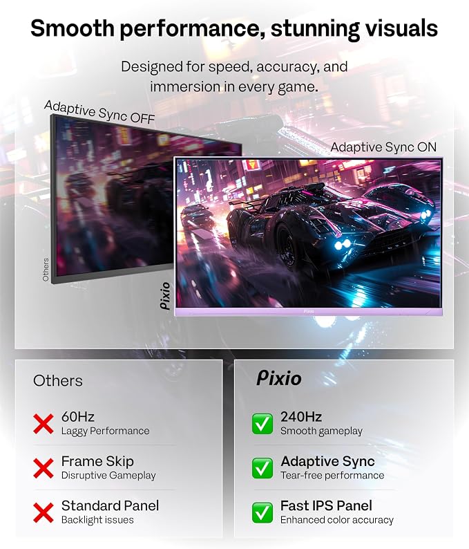 Pixio PX249 Wave Purple 24 inch 240Hz Refresh Rate FHD 1080p Resolution Fast IPS Panel 1ms GTG Response Time Built-in Speakers Gaming Monitor with Adaptive Sync - Image 4