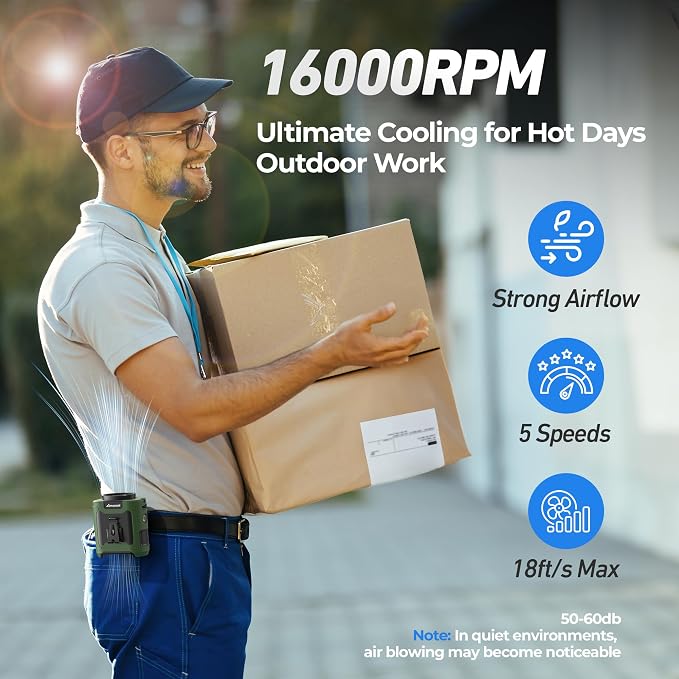 AMACOOL Portable Waist Fan Clip On, Gifts for Men Dad Husband, 10000mAh Rechargeable Wearable Shirt Fan, Powerful Belt Fans, Birthday Gifts for Women Jobsite Travel Camping Essentials 2026 - Image 5