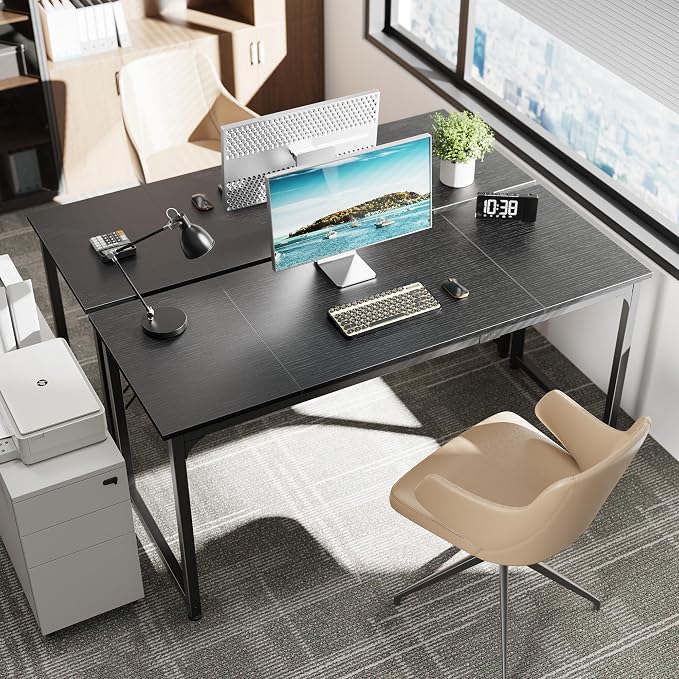 Huuger Modern Simple Office Desk, 63 Inch, Gaming & Writing Desk with Storage, Large Legroom, Metal Frame, Black - Image 2