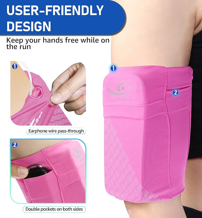HiRui Universal Sports Armband Cell Phone Armband Sleeves Running Armband for Exercise Workout, Compatible with iPhone 17/17Plus/Pro/16/15/15Plus/14 Samsung Galaxy All Phones (Large, Pink) - Image 4