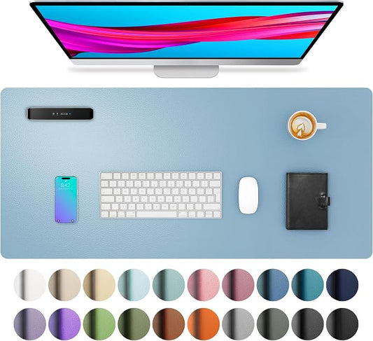 Aothia Faux Leather Desk Mat for Keyboard & Mouse (Sky Blue, 23.6" x 13.7") | Large desk mat for keyboard, mouse and laptop, creating a clean, organized workspace for work, study and everyday use by AothiaSimpleNaturalUnique