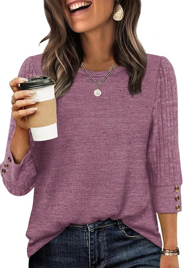 WIHOLL 3/4 Length Sleeve Womens Tops Sweaters Shirts Lightweight Spring Outfits 2026 Winter Clothing S-2XL by WIHOLL