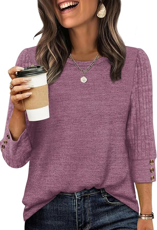 WIHOLL 3/4 Length Sleeve Womens Tops Sweaters Shirts Lightweight Spring Outfits 2026 Winter Clothing S-2XL by WIHOLL