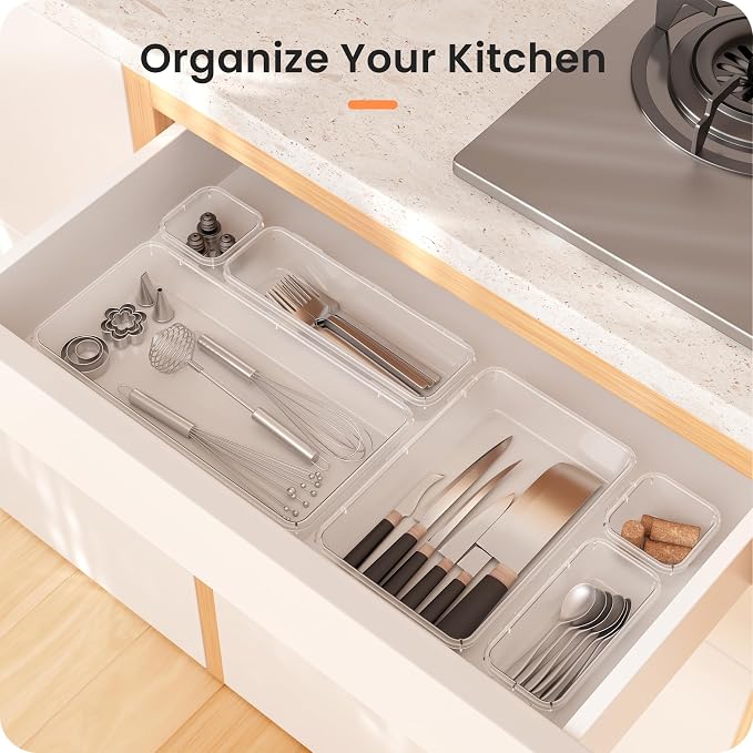 A-LuGei 【Military Grade】 Drawer Organizer,【】 Makeup organizer,【Holds 177 Items】 Bathroom Organizers and Storage,Organization and Storage,Desk Drawer Organizer for Vanity【Clear】 - Image 9
