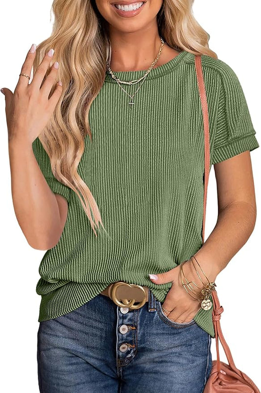 ANRABESS Womens Short Sleeve Crewneck Shirts Ribbed Knit High Low Hem T Shirt 2026 Summer Spring Casual Tops Trendy Clothes by ANRABESS