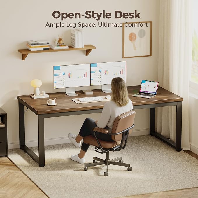 Mericonia 40 Inch Computer Desk, 1.2" Thick Small Office Table, Walnut | Modern Simple Style, Heavy Duty Industrial Frame, Small Study & Writing Table for Home Bedroom Work - Image 7