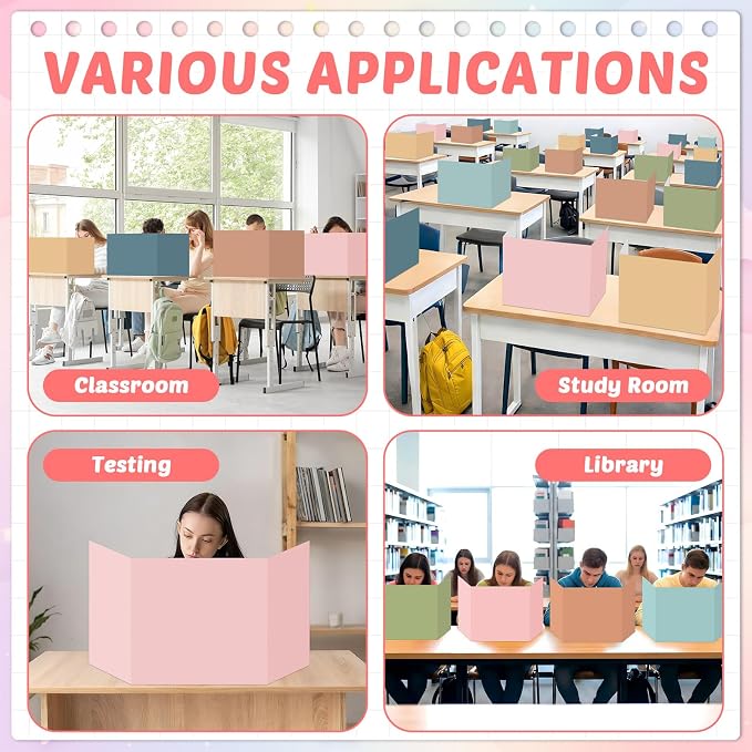 30 Pack Desk Dividers for Students Boho Privacy Folder for Students Waterproof Study Carrel Dividers Testing Divider Privacy Classroom Shield Folder Boards for Classroom School Teacher Supplies - Image 6