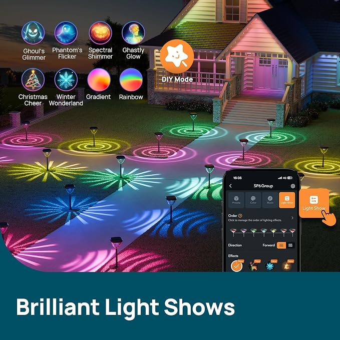 Linkind Smart Solar Pathway Lights SP6, in-App Pattern Switching Solar Lights Outdoor, USB&Solar Charging, Cool/Warm White/Color-Changing Landscape Lighting, Easter Decor for Yard, Patio, 1 Pack - Image 4