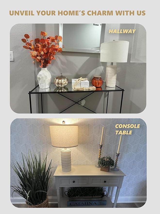 PoKat 23'' Bedside Table Lamp for Bedroom Nightstands, Birthday Gifts for Women Mom, House Warming Gifts New Home Decor, Ceramic Desk Lamp for Living Room, White Modern Bedroom Lamp - Image 2