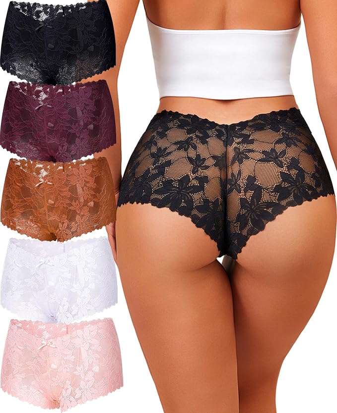 Take Talk Sexy Lace Underwear Panties Lingerie Gift for Women Wife 5 Pack Soft Cheeky Boy shorts Plus Size Underwear Women by TakeTalk