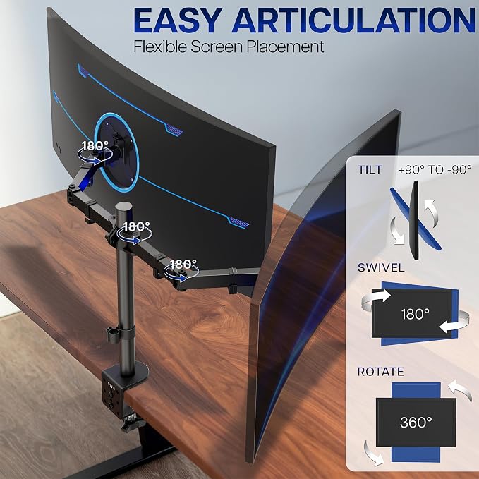 VIVO Dual Ultrawide Monitor Desk Mount, Heavy Duty Fully Adjustable Steel Stand, Holds 2 Computer Screens up to 38 inches and Max 22lbs Each, Black, STAND-V038 - Image 3