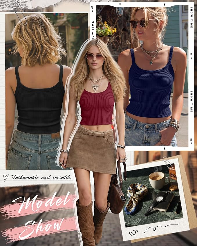 Ficerd 3 Pack Women's Tank Tops 95% Cotton Spaghetti Strap Ribbed Crop Camisole Slim Fitted Basic Summer Sleeveless Layer - Image 3
