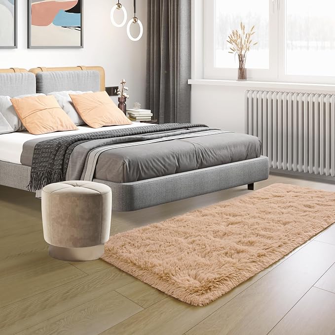 Tepook Soft Runner Rugs for Bedroom Living Room, Fluffy Plush Rug 2x6 for Kids Girls Room, Shag Furry Area Rug Non Slip Carpet for Nursery Children Dorm Home Decor, Beige - Image 6