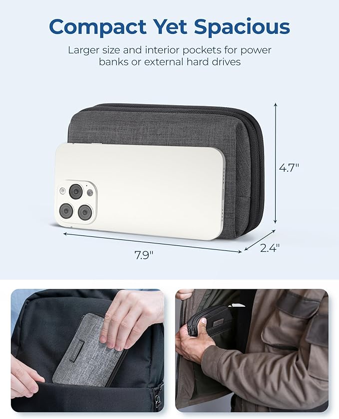 BAGSMART Electronics Travel Organizer for Cords Chargers Phones, Black | Travel Essentials, Tech Organizer Pouch, Cord organizer bag for Cables, Compact Travel Accessories - Image 6