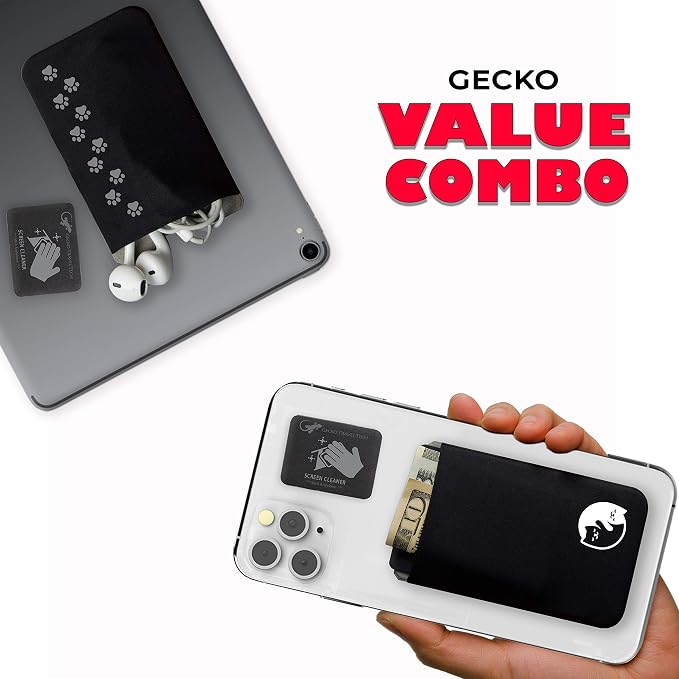 Phone Wallet - Adhesive Card Holder - Cell Phone Pouch - Stick on Lycra Pocket by Gecko - Carry Credit Cards and Cash - Image 2