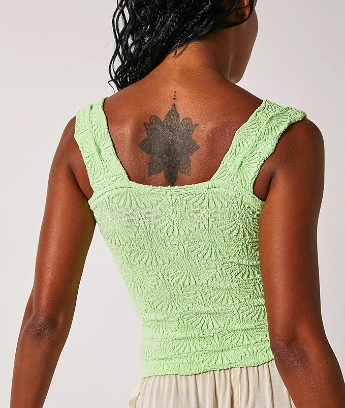 Women's Square Neck Wide Strap Crop Tank Tops Flower Going Out Tops Slim Fit Lettuce Trim Crop Cami Tops - Image 2