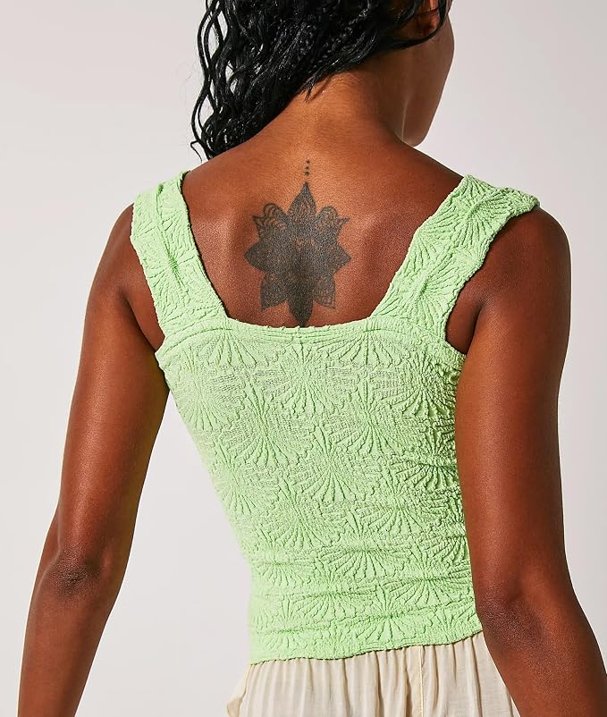 Women's Square Neck Wide Strap Crop Tank Tops Flower Going Out Tops Slim Fit Lettuce Trim Crop Cami Tops - Image 2
