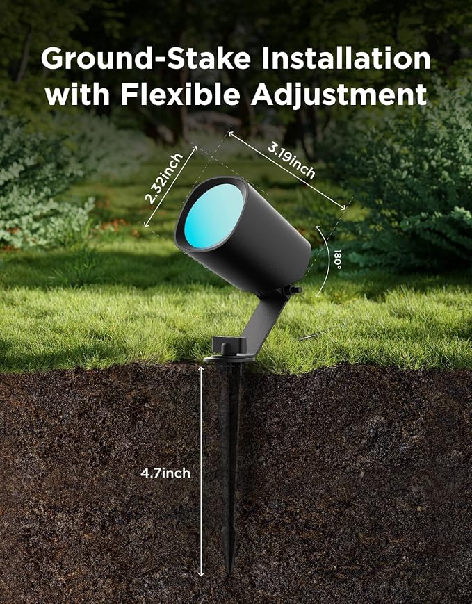 Govee Outdoor Spotlights Lite 4 Pack, IP67 Waterproof Spotlights, APP, WiFi | Landscape Lighting Work with Alexa, Matter and Google Assistant, RGBWIC Color Changing Light for Garden, Yard, Patio - Image 7