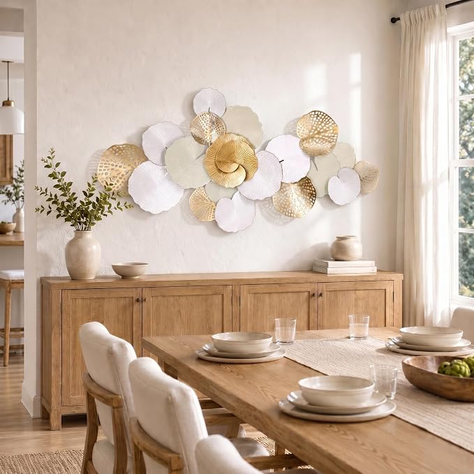 Axioglo 67" Large Wall Decor 3D Lotus Leaf Metal Wall Art for Living Room | 67" x31" metal wall decor with layered metal texture, mounting hardware, two-way display - Image 6