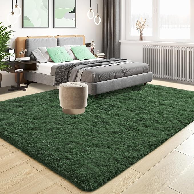 Tepook Fluffy Dark Green Rugs for Living Room Bedroom, 9x12 Soft Area Rug Forest Hunter Green Kids Girls Boys Rug, Indoor Plush Shaggy Non-Slip Carpet for Nursery Classroom Dorm Home Decor - Image 2