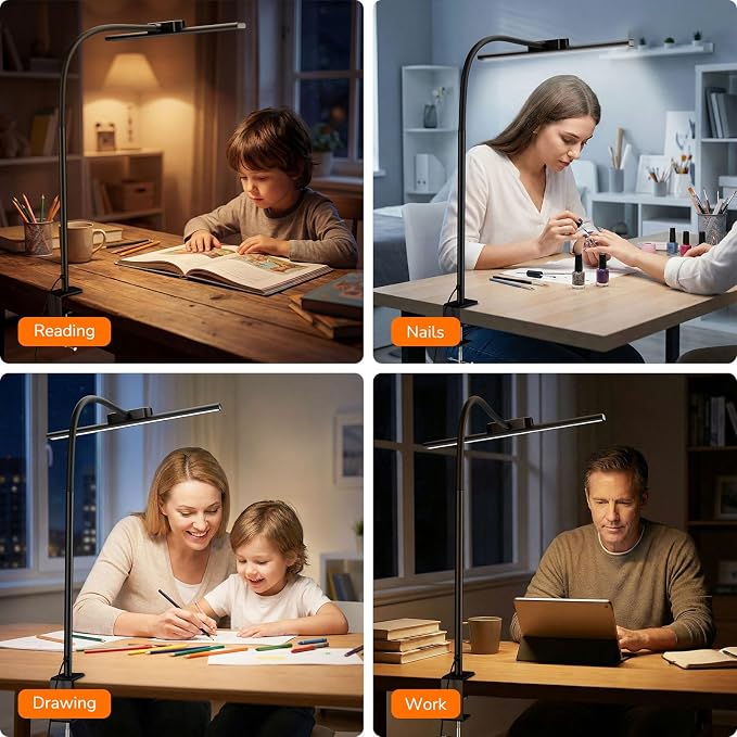 Lepro Led Desk Lamp for Home Office, Desk Light with Clamp, 11W 700LM Black | Clip on Task Light, Eye Caring 25 Lighting Modes, Flexible Gooseneck, Architect Lamp for Monitor, Workbench, Draft, Crafts - Image 7