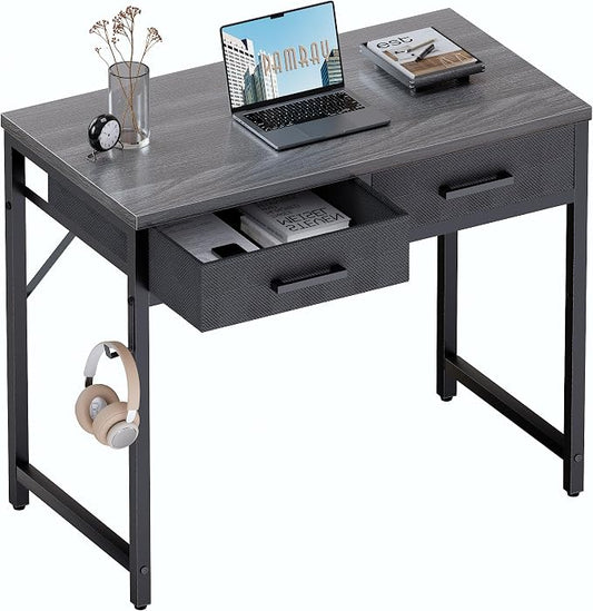 Pamray 32 Inch Small Computer Desk with 2 Drawers for Bedroom Study Writing Home Office Table for Small Spaces Grey by PAMRAY