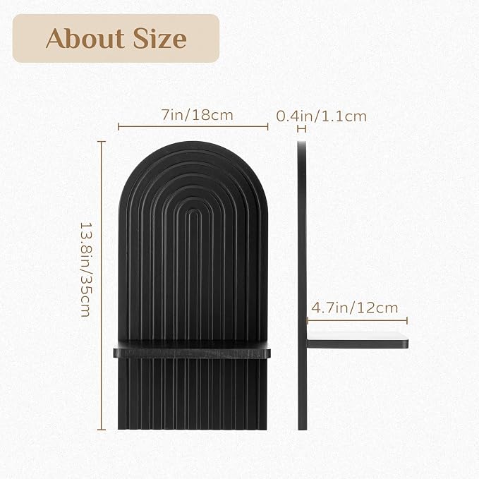 Black Wall Candle Holder: Wood Arch Candle Sconces Set of 2 | Modern Minimalist Shelf, with A Location Board Slot, for Plants Pillars, for Hallway Fireplace Bedroom - Image 3