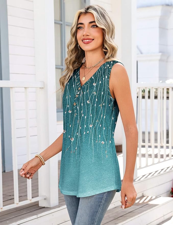 Zeagoo Tank Tops for Women 2026 Summer Top Henley Shirts Dressy Casual Loose Fit V-Neck Button Down Sleeveless Tshirt Blouse - Image 4