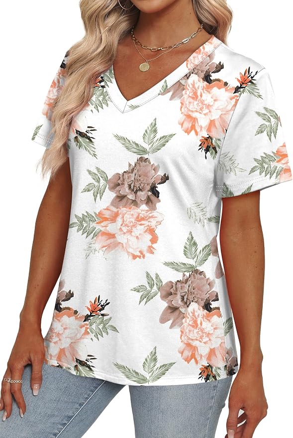 Alaroo Womens Summer Tops 2026 V Neck Short Sleeve Shirts Trendy Dressy Casual Vacation Outfits Printed - Image 3