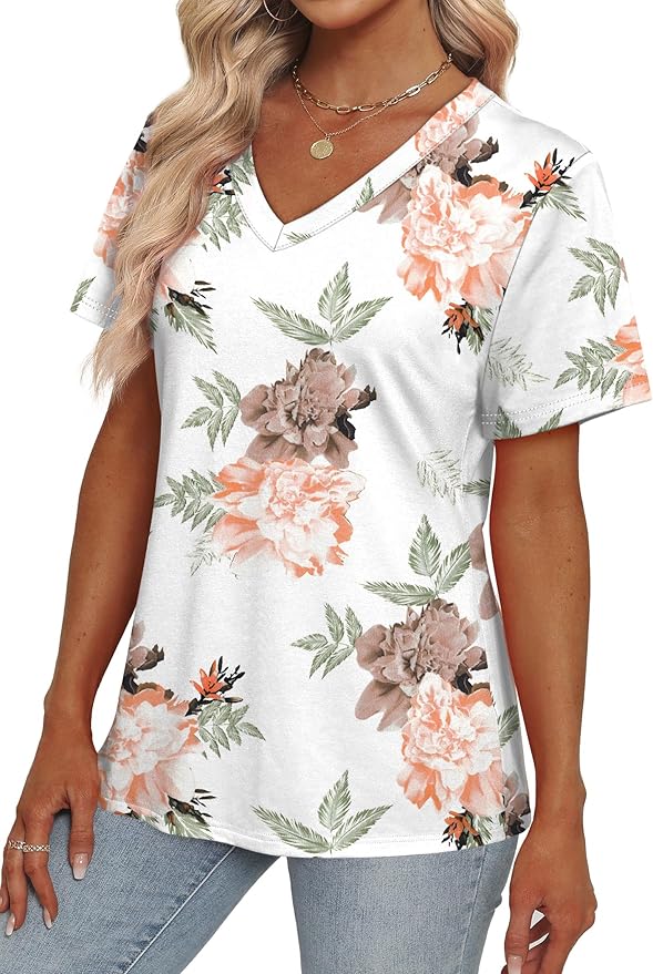 Alaroo Womens Summer Tops 2026 V Neck Short Sleeve Shirts Trendy Dressy Casual Vacation Outfits Printed - Image 3