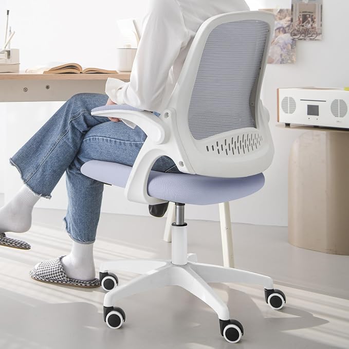 NEO CHAIR Office Desk Gaming Ergonomic Computer Chair with Lumbar Back Support Adjustable Height Swivel Rolling Wheels Flip-up Arms Mesh Chair for Home Vanity (Purple) | Lumbar Support, Height Adjustment, 360° Swivel and Rolling Base, Space-Saving Desi... - Image 7