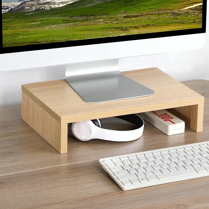 TEAMIX 14.2 inch Monitor Stand Riser, Wood Monitor Riser with Storage for Desk Small Monitor Stand TV/Screen/PC/Laptop Riser Computer Stand Desktop Shelf (Maple-14.2 inch) - Image 7