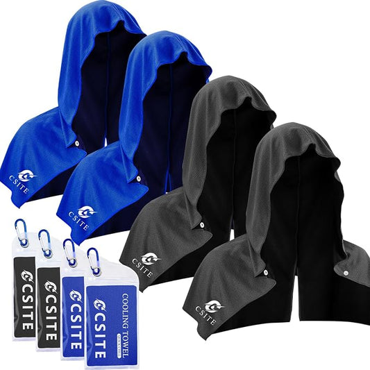 CSITE 4 Pack Cooling Hoodie Towels for Neck and Face, UPF 50 Sun Protection & Instant Cooling, Ice Towels for Hot Weather, Soft Breathable Towel for Sport, Work Out, Gym, Camping & More Activities by CSITE