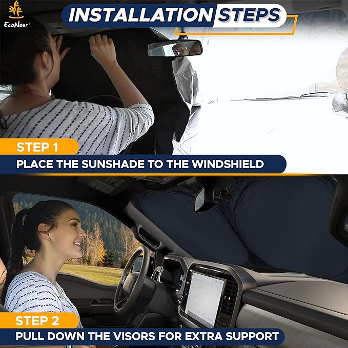 EcoNour Truck Windshield Sun Shade with Storage Pouch | Reflective 240T Material Sun Shield for UV & Heat Protection | Foldable Windshield Cover | Must-Have Truck Accessories | X-Large (69"x35") - Image 6