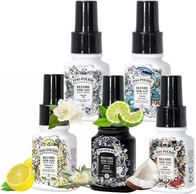Poo-Pourri Set - Includes Tropical Hibiscus, Lavender, Hollyday Spice and Ship Happens 1.4 Ounce Bottles - Image 2