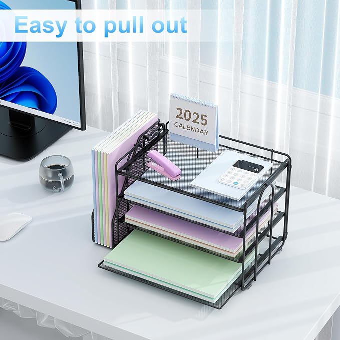Spacrea 4-Tier Paper Organizer for Desk with File Organizer | Desk Organizers and Accessories Desk Accessories & Workspace Organizers for Office Supplies (Black) - Image 6