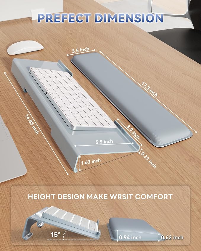 Laborio Computer Keyboard Wrist Rest, Keyboard Riser Stand for Desktop | Gray, Ergonomic Acrylic Keyboard Holder, Non-slip Wrist Pad, Pain Relief for Typing, Multiple Colors - Image 6