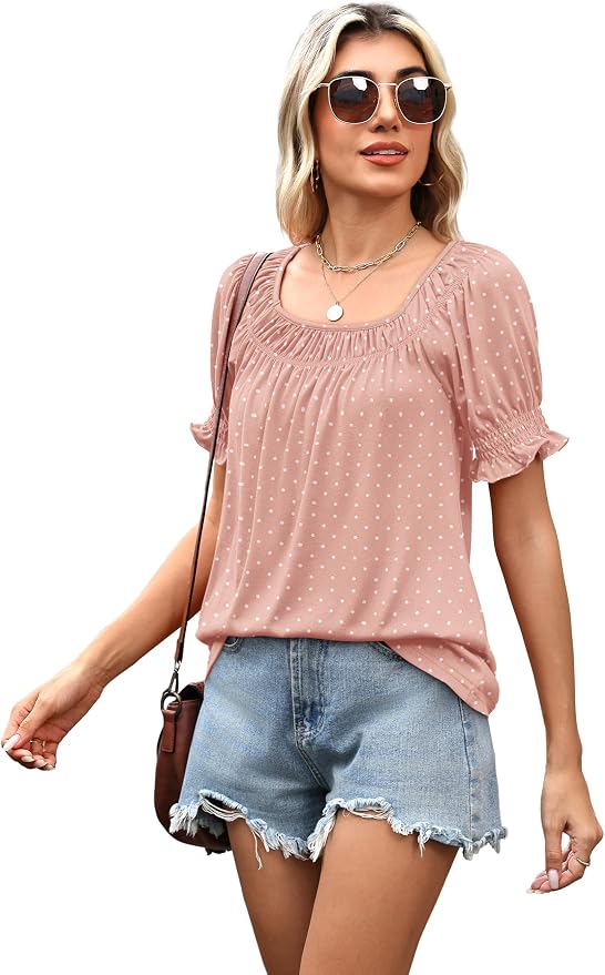 WIHOLL Womens Short Sleeve Square Neck Summer Tops Dressy Casual Blouses Trendy Clothes 2026 - Image 4