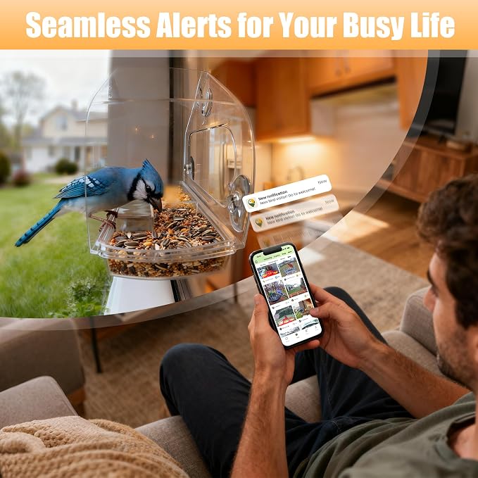 Smart Window Bird Feeder with 2K Camera & AI Identification, Strong Suction Cup Mount, All-Weather Design, Real-Time Alerts, Easy to Install, for Apartments & Homes, Perfect for Bird Lovers - Image 7