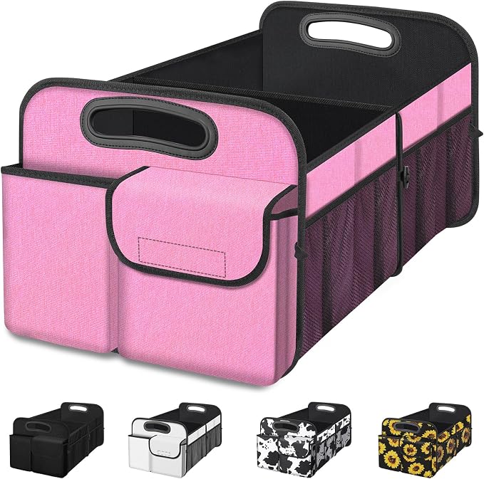 Femuar Car Trunk Organizer, Car Storage Organizer with Large Capacity Waterproof Collapsible Trunk Organizer for Car Suv/Jeep/Sedan (Pink, Standard) by GuangzhouTailinTechnologyCo