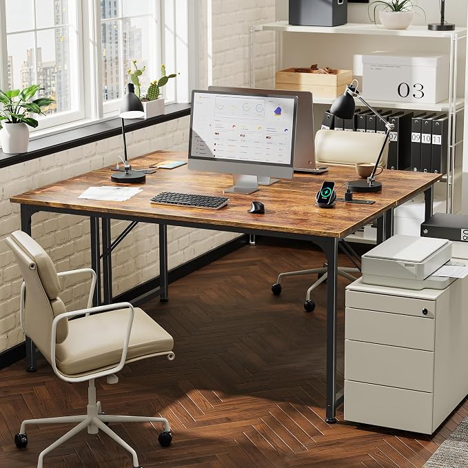 PRAISUN 55 X 20 Inch Computer Desk, Power Outlets, USB-C, Rustic Brown | Office Desk with 4 AC Outlets, USB & USB-C, Sturdy Metal Frame, Spacious Desktop for Work, Writing, Study & Gaming - Image 2