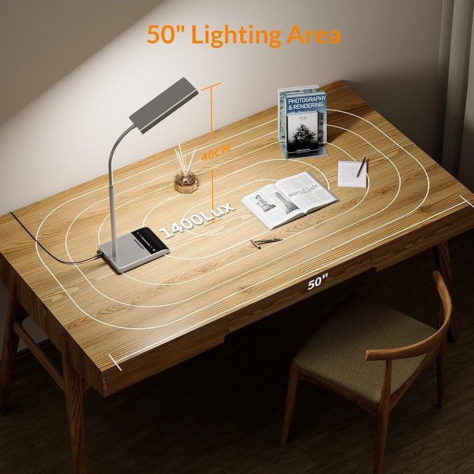 LEPOWER Desk Lamp, 800LM LED for Home Office, True Eye-Caring for Reading | 50 Lighting Modes, 2X Wider Panel, 360° Flexible Gooseneck, Touch Control, 12W Bright Table Lamp for Dorm, Bedroom, Study - Image 4