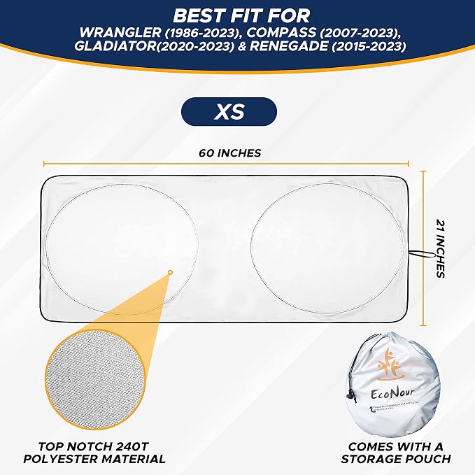 EcoNour Jeep Windshield Sunshade | Sun Visor for UV Rays & Heat Protection | Suitable for Wrangler, Gladiator | Jeep Accessories for Wrangler | X-Small - 60x21 Inches - Image 7