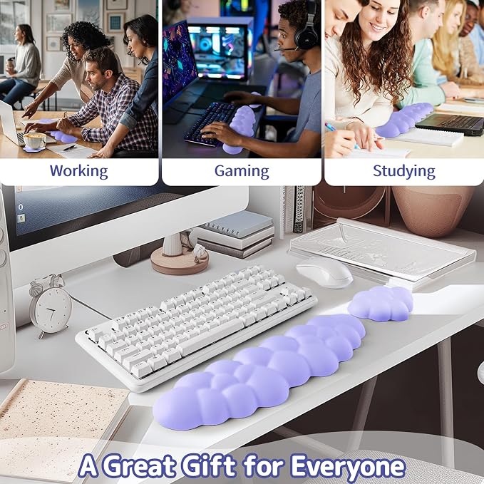Sushret Cloud Wrist Rest Keyboard, Cloud Keyboard Wrist Pad Set with PU Leather Memory Foam, Cute Arm Rest for Palm Support, PC/Gaming Desk Accessories/Office Setup/Computer Hand Cushion - Purple - Image 6