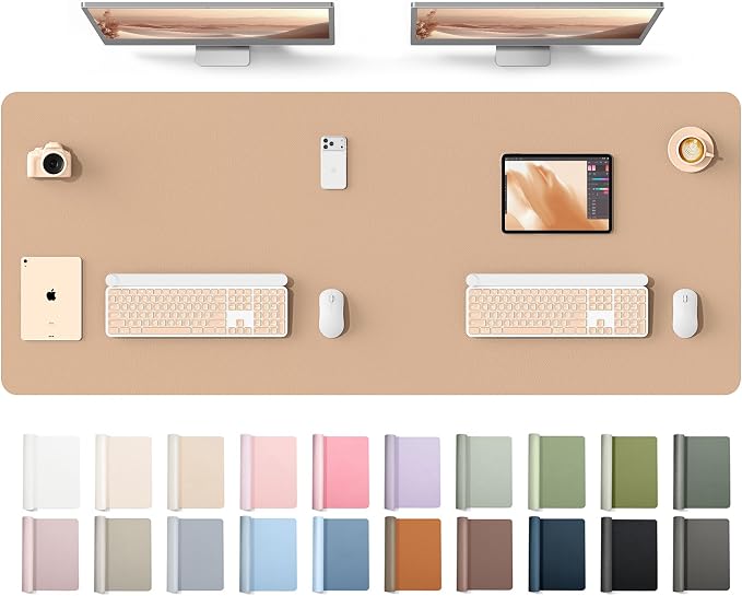 YSAGi Leather Desk Protector, Office Mat, Large Mouse Mat, Non-Slip PU Leather Blotter, Laptop Desk Mat, Waterproof Writing Pad for Office and Home(Latte, 63" x 24") by YSAGi