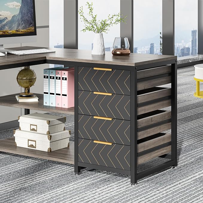 Tribesigns L Shaped Computer Desk with Storage Drawers, 59 inch Corner Desk with Shelves, Reversible L-Shaped Office Desk Writing Table Workstation for Home Office, Grey - Image 7