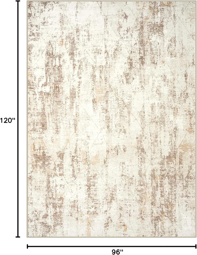 8x10 Area Rugs Washable Rug: Modern Abstract Living Room Rug Soft Anti-Skid Thin Carpet Indoor Floor Non-Shedding Carpets for Bedroom Dining Room Farmhouse Nursery Home Office Beige Grey - Image 2
